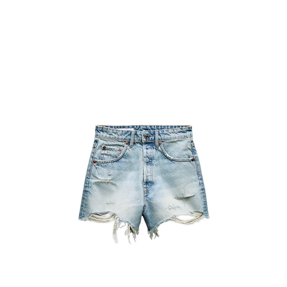 NWT, Zara High Waist Ripped TRG Denim Shorts, Size 6